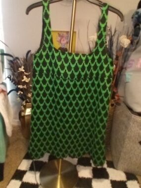 Zara Green and Black Textured Tank Dress